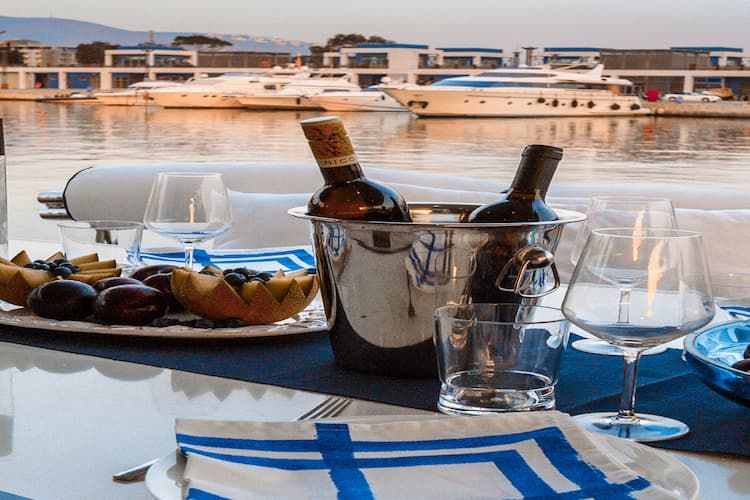 Yacht dining, yacht dinner, yacht charters Greece