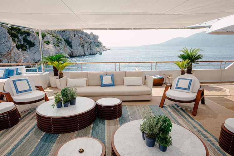 mega yacht sitting area, luxury mega yacht, luxury yacht vacation